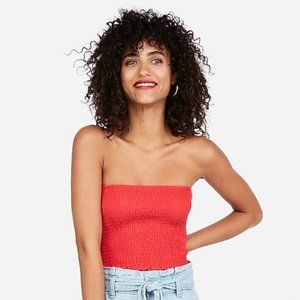 Express Red Smocked Cropped Tube Top